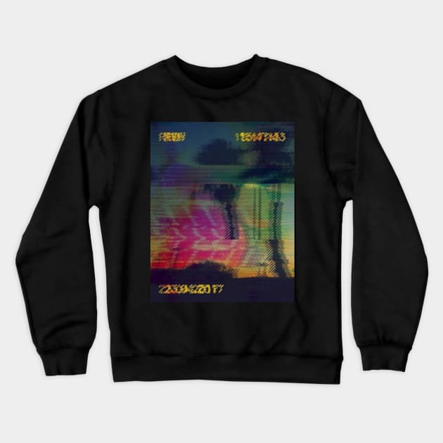 Palm Tree VHS Glitch Crewneck Sweatshirt by Wise Flower